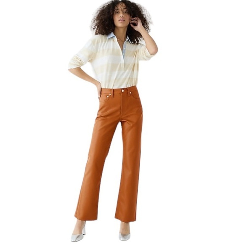 JCREW HIGH RISE SLIM DEMI-BOOT PANT FAUX LEATHER SADDLE VEGAN BROWN CAMEL 28